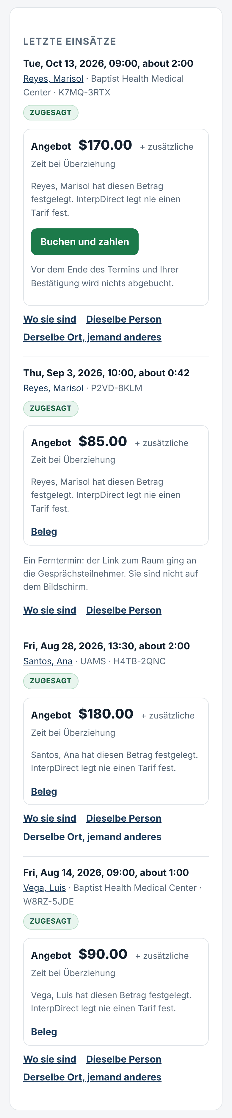 Ihre Buchungen, das Angebot und die Zahlung