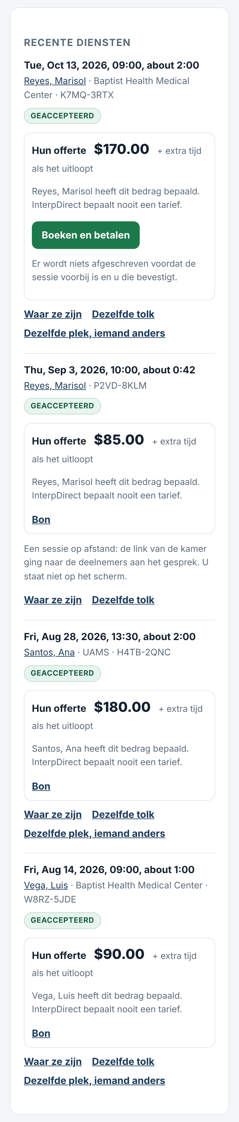 Uw boekingen, de offerte en betalen