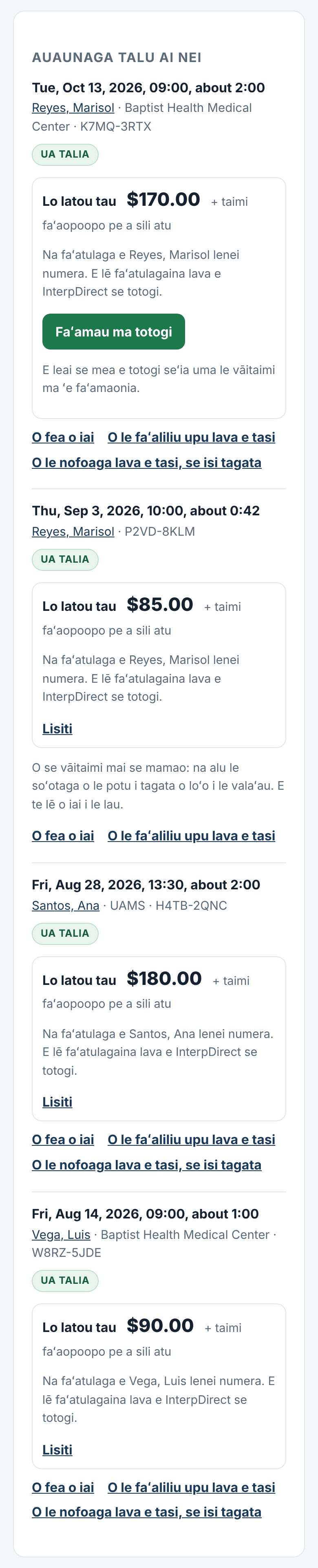 Au faʻamauga, le tau, ma le totogi