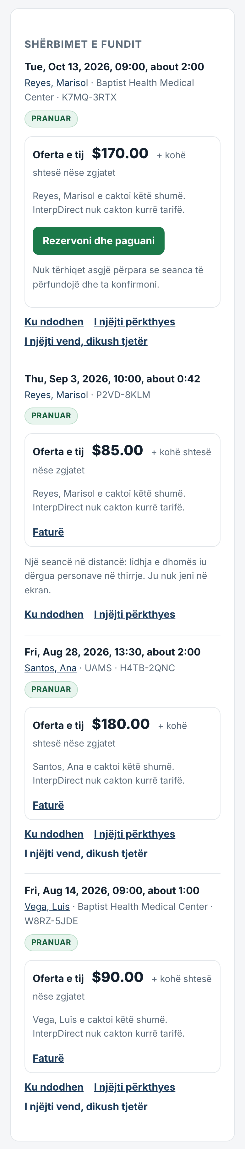 Rezervimet tuaja, oferta dhe pagesa