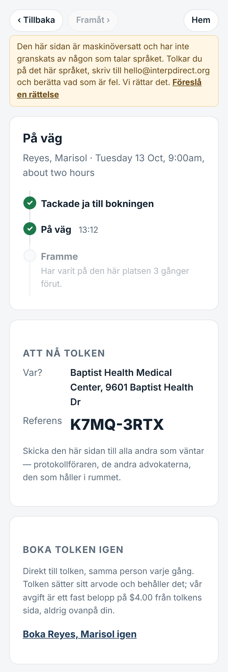 Dagen: på väg, framme, adressen